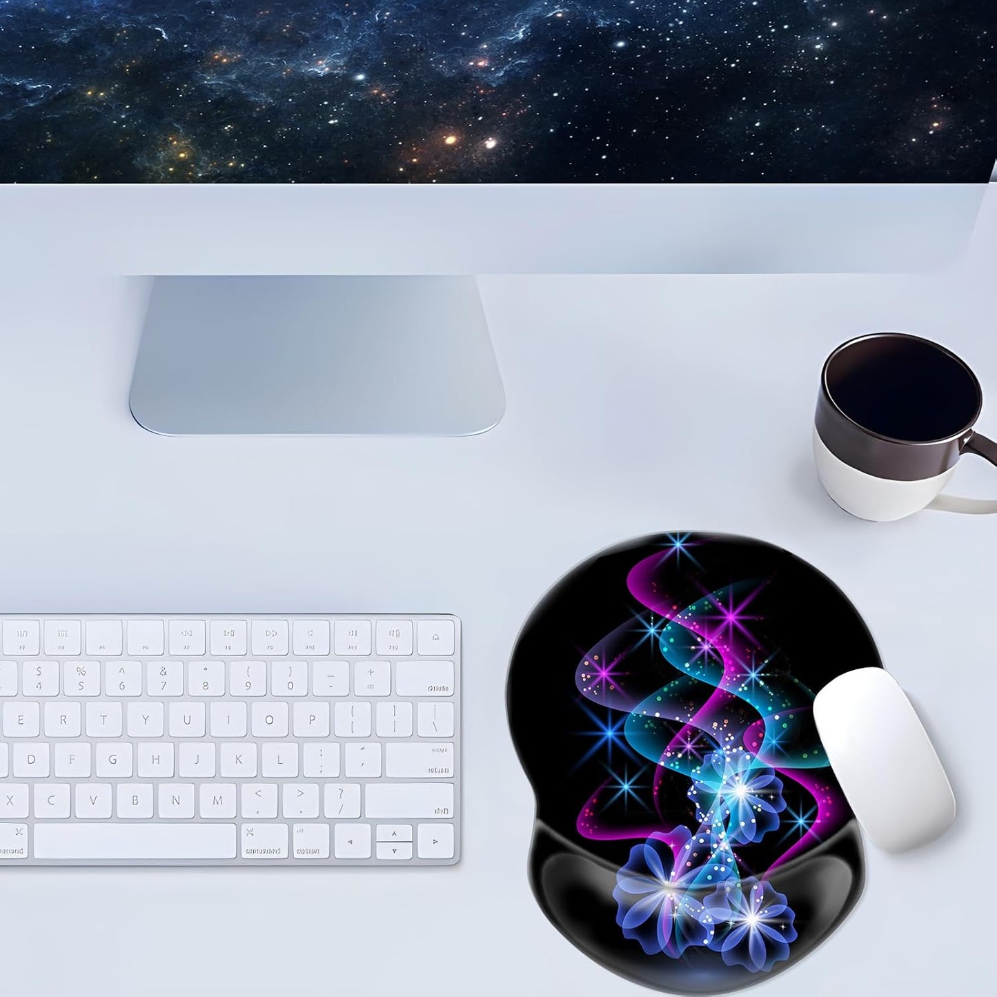 Wrist Mouse Pad, Non-Slip Ergonomic Mouse Pad with Gel Wrist Rest Support, Gaming Mouse Pad 8.7 X 7.5 Inches Pad for Computer, Laptop, Home, Office (Purple Blue Light)