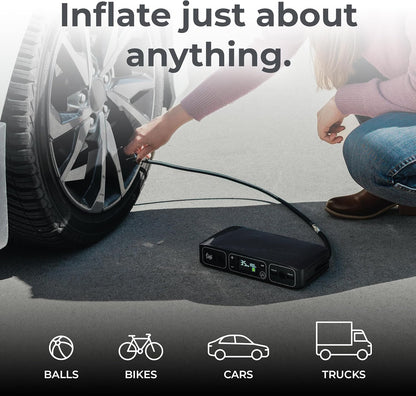 Bolt Air 58830 Mwh Portable Emergency Power Kit with Tire Pump, 4 Interchangeable Air Nozzles, Extra Accessory Kit, Car Jump Starter, and Car Charger - Black Graphite