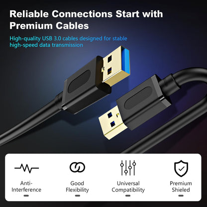 USB 3.0 Male to Male Cable 6Ft,Usb to USB Cable with Gold-Plated Connector for Hard Drive Enclosures, DVD Player, Laptop Cooler (6Ft/1.8M)