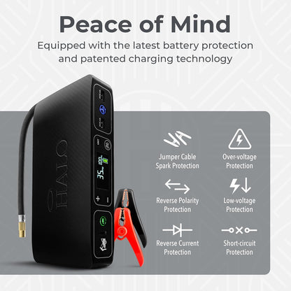 Bolt Air 58830 Mwh Portable Emergency Power Kit with Tire Pump, 4 Interchangeable Air Nozzles, Extra Accessory Kit, Car Jump Starter, and Car Charger - Black Graphite