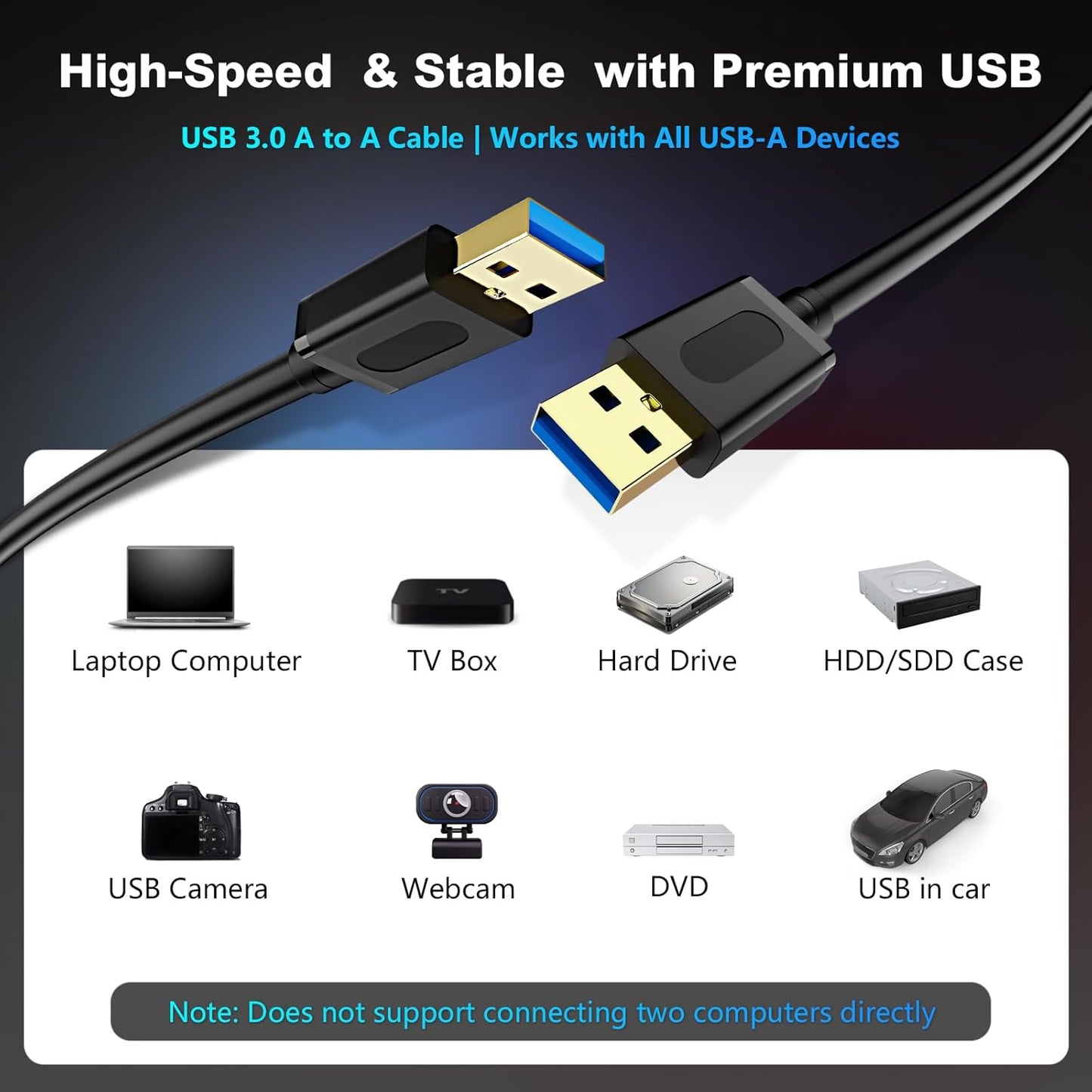 USB 3.0 Male to Male Cable 6Ft,Usb to USB Cable with Gold-Plated Connector for Hard Drive Enclosures, DVD Player, Laptop Cooler (6Ft/1.8M)